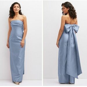 ALFRED SUNG Strapless Draped Bodice Column Bow Blue Maxi Dress NWT size 6